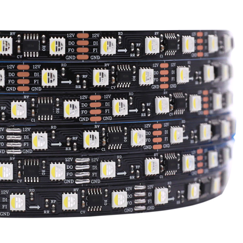 Black PCB SK6812 Dual Data Signal 60LEDs/m Pixel RGB+W LED Strip 16.4ft